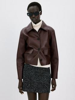 Mango Sculpted Cropped Faux Leather Jacket, Garnet, Garnet