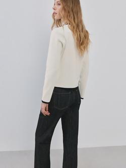 Mango Colour Contrast Ribbed Cardigan, Raw - view 2, Raw