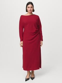 Mango Boat Neck Draped Maxi Dress, Red, Red