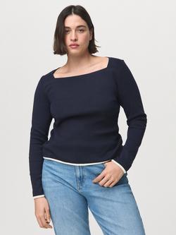 Mango Boat Neck Knit Top, Navy, Navy