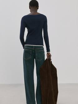 Mango Boat Neck Knit Top, Navy - view 2, Navy