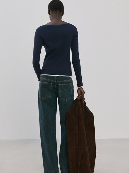 Mango Boat Neck Knit Top, Navy - view 2, Navy