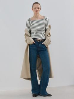 Mango Boat Neck Stripe Knit Top, Off White, Off White