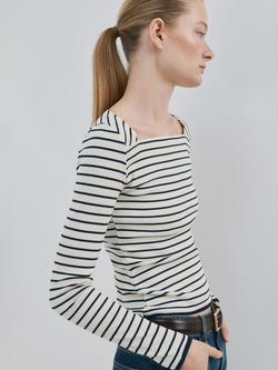 Mango Boat Neck Stripe Knit Top, Off White - view 2, Off White