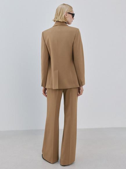 Mango Low Rise Wide Leg Tailored Trousers, Camel - view 2, Camel