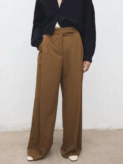 Mango High Rise Pleated Wide Leg Trousers, Camel, Camel