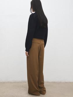 Mango High Rise Pleated Wide Leg Trousers, Camel - view 2, Camel