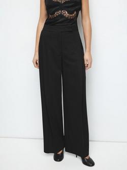 Mango High Rise Wide Leg Trousers, Black, Black