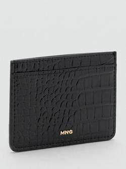Mango Croc Embossed Card Holder, Black