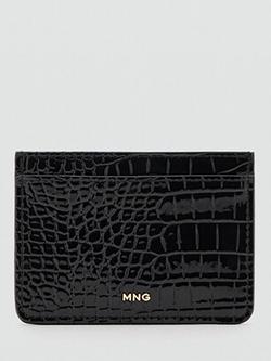 Mango Croc Embossed Card Holder - view 2, Black