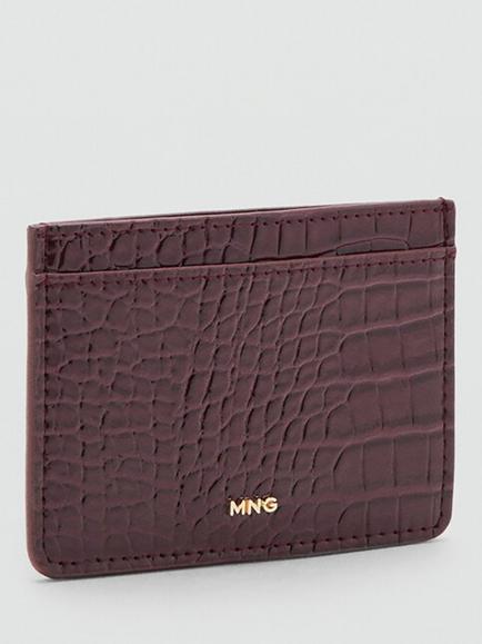 Mango Croc Embossed Card Holder, Bordeaux