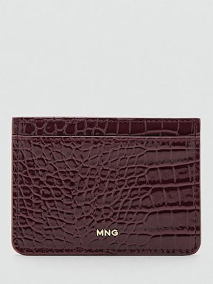 Mango Croc Embossed Card Holder - view 2, Bordeaux