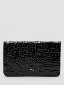 Mango Croc Embossed Purse, Black