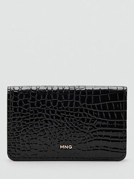 Mango Croc Embossed Purse, Black