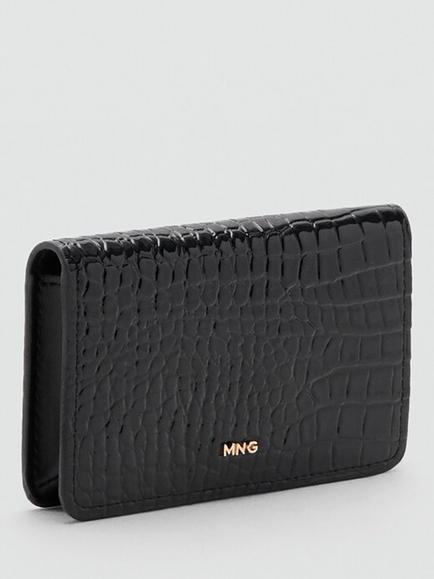 Mango Croc Embossed Purse - view 2, Black