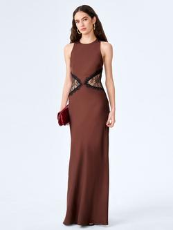 OMNES Andrea Lace Trim Maxi Dress, Chocolate/Black, Chocolate/Black
