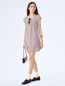 OMNES Delphine Seersucker Gingham Mini Dress, Chocolate Gingham - view 2, Chocolate Gingham