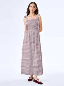 OMNES Dixie Seersucker Gingham Midi Dress, Chocolate, Chocolate