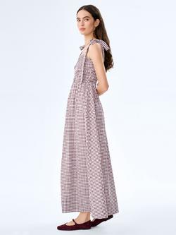 OMNES Dixie Seersucker Gingham Midi Dress, Chocolate - view 2, Chocolate