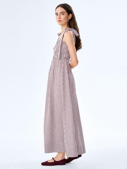 OMNES Dixie Seersucker Gingham Midi Dress - view 2, Chocolate/White