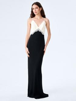 OMNES Drew Colour Block Lace Trim Maxi Dress, Black/White, Black/White