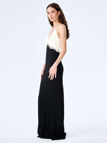 OMNES Drew Colour Block Lace Trim Maxi Dress, Black/White - view 2, Black/White