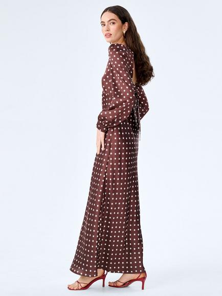 OMNES Francoise Balloon Sleeve Starburst Midi Dress, Chocolate - view 2, Chocolate