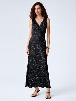OMNES Jennifer Polka Dot Slip Dress, Black Polka Dot, Black Polka Dot