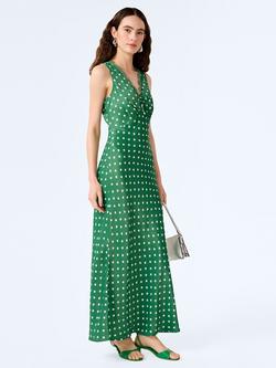 OMNES Jennifer Satin Starburst Print Slip Dress, Green - view 2, Green