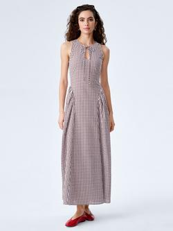 OMNES Margate Seersucker Gingham Midi Dress, Chocolate Gingham, Chocolate Gingham