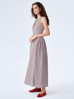 OMNES Margate Seersucker Gingham Midi Dress, Chocolate Gingham - view 2, Chocolate Gingham