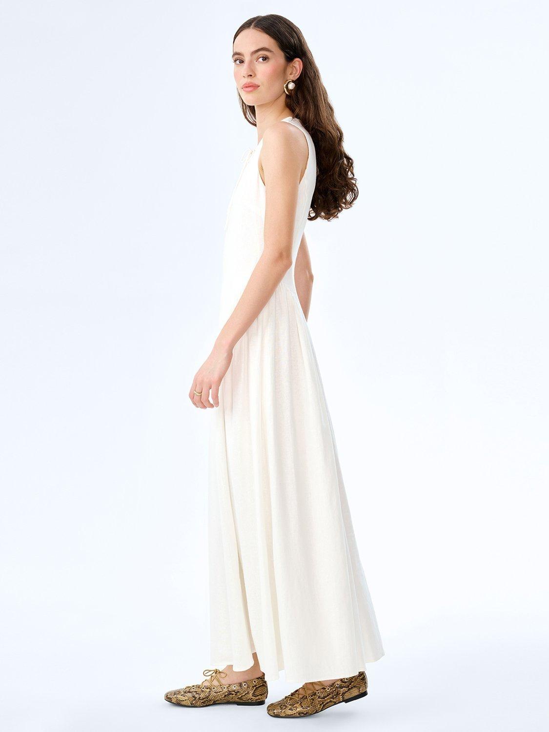 OMNES Margate Drop Waist Pure Linen Dress, White