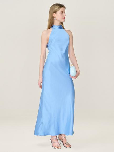 OMNES Seychelle Open Back Satin Maxi Dress, Powder Blue