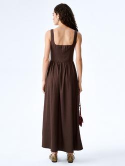 OMNES Suri Corset Bodice Midi Dress, Chocolate - view 2, Chocolate