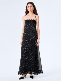 OMNES Thea Sleeveless Polka Dot Maxi Dress, Black, Black