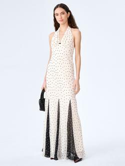 OMNES Vivi Sleeveless Halter Spot Print Maxi Dress, White/Black, White/Black