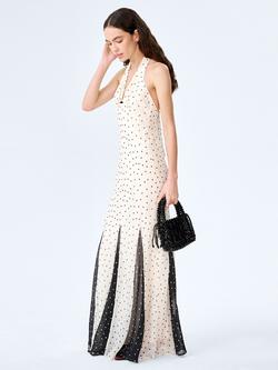 OMNES Vivi Sleeveless Halter Spot Print Maxi Dress, White/Black - view 2, White/Black