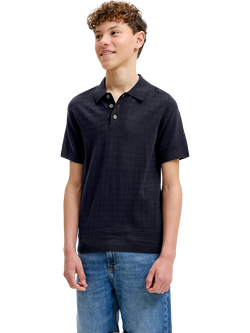 Jack & Jones Kids' Textured Knit Polo Shirt, Night Sky, Night Sky