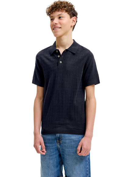 Jack & Jones Kids' Textured Knit Polo Shirt, Night Sky, Night Sky