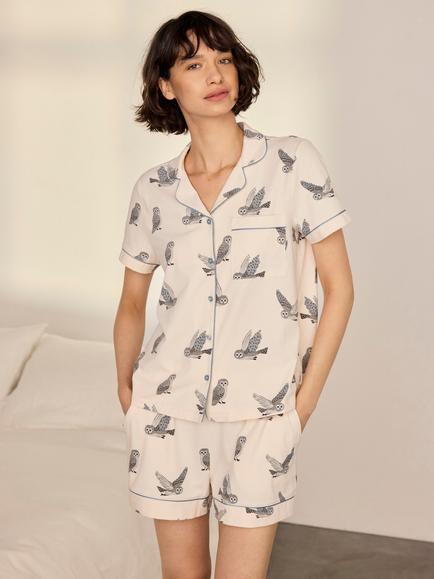 Chelsea Peers Owl Short Pyjama Set, Ivory, Ivory