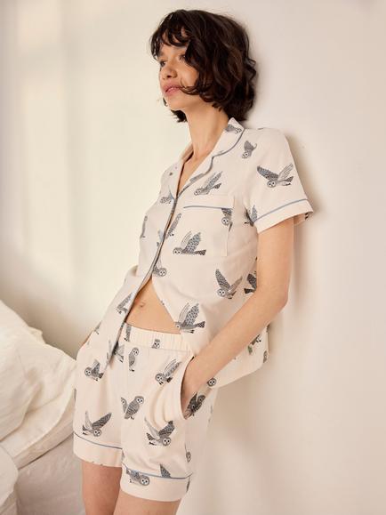 Chelsea Peers Owl Short Pyjama Set, Ivory - view 2, Ivory