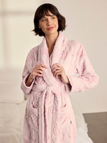Chelsea Peers Fleece Burnout Leopard Print Long Dressing Gown, Pink - view 2, Pink