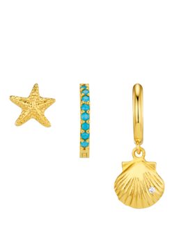 Orelia Starfish and Shell Ear Stacking Set, Gold/Turquoise, Gold/Turquoise