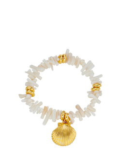 Orelia Coral Chip and Shell Bracelet, Cream/Gold, Cream/Gold