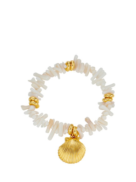 Orelia Coral Chip and Shell Bracelet, Cream/Gold, Cream/Gold