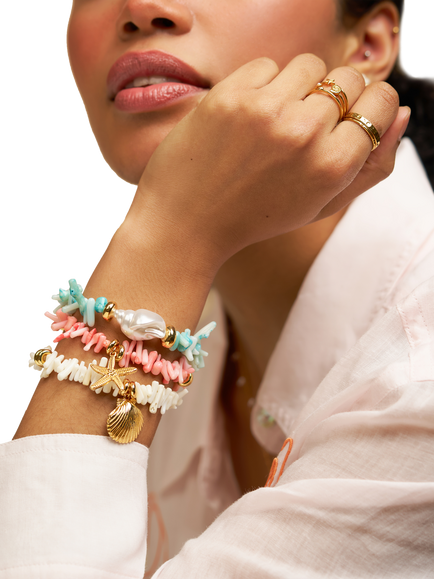 Orelia Coral Chip and Shell Bracelet, Cream/Gold - view 2, Cream/Gold