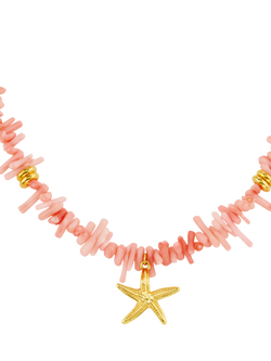 Orelia Statement Coral Chip and Starfish Necklace, Pink/Gold, Pink/Gold