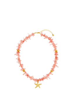Orelia Statement Coral Chip and Starfish Necklace, Pink/Gold - view 2, Pink/Gold