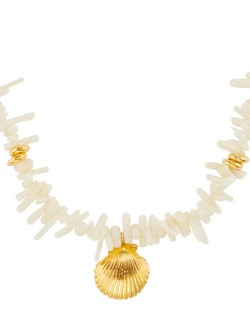 Orelia Statement Coral Chip and Shell Necklace, Cream/Gold, Cream/Gold