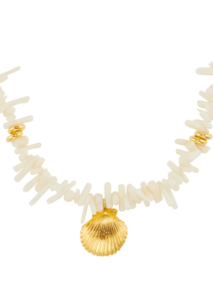 Orelia Statement Coral Chip and Shell Necklace, Cream/Gold, Cream/Gold